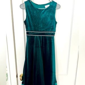 Rare Editions Hunter Green Velvet Rhinestone A-line Dress Little Girl size 16